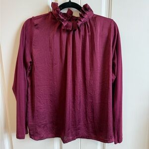 BR Burgundy Ruffle Neck Women's Top